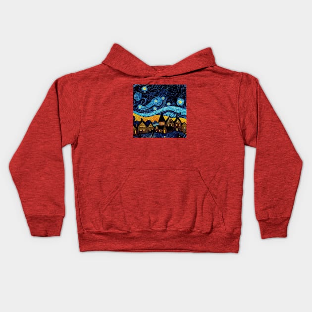 Starry Night Over Hogsmeade Kids Hoodie by Grassroots Green